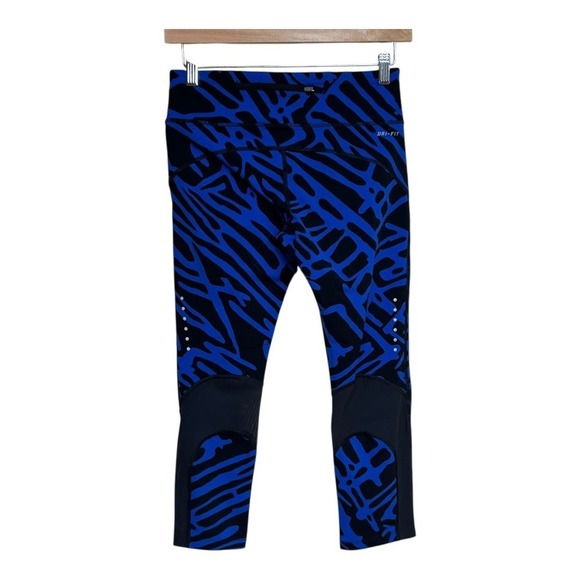 Nike Dri-Fit Women's Blue Black Abstract Print Athletic Capris Size S - Picture 2 of 8